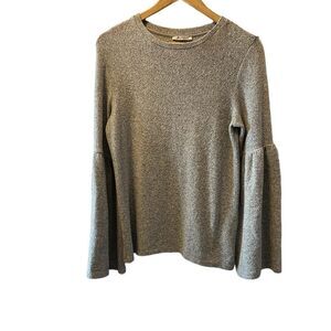 ZARA TRAFALUC Grey Bell Sleeve Soft Crew Neck Loose Fit Long Sleeve Top S